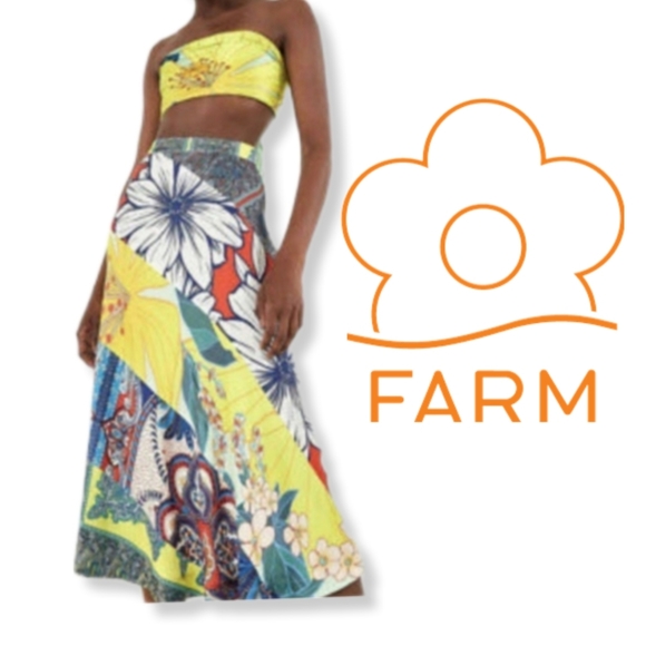 Farm Rio Anthropologie Island Scarf Midi Skirt Size XS